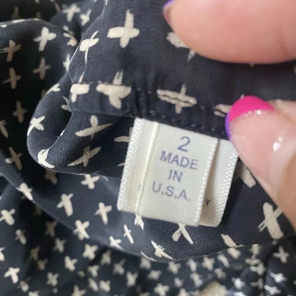 Rebecca Minkoff Womens Black Tan Abstract Silk Long Sleeve Button-Up Shirt Sz 2 - Picture 6 of 13